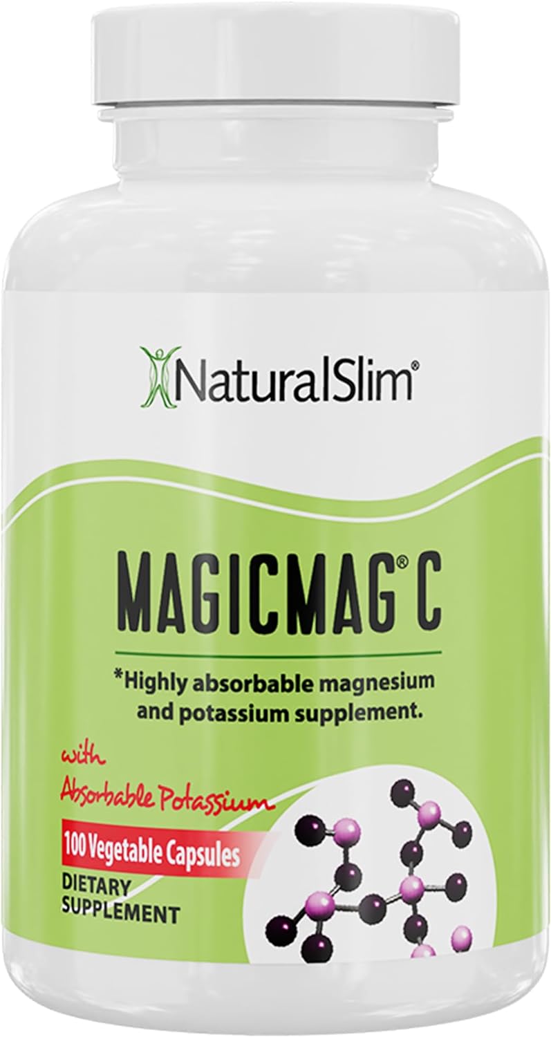 NaturalSlim MagicMag C Magnesium Citrate Capsules ? Magnesium Supplement with Natural Potassium | Sleep Support, Heart Health, and Muscle Cramp Relief | Gluten-Free, 100 Capsules (1 Pack)