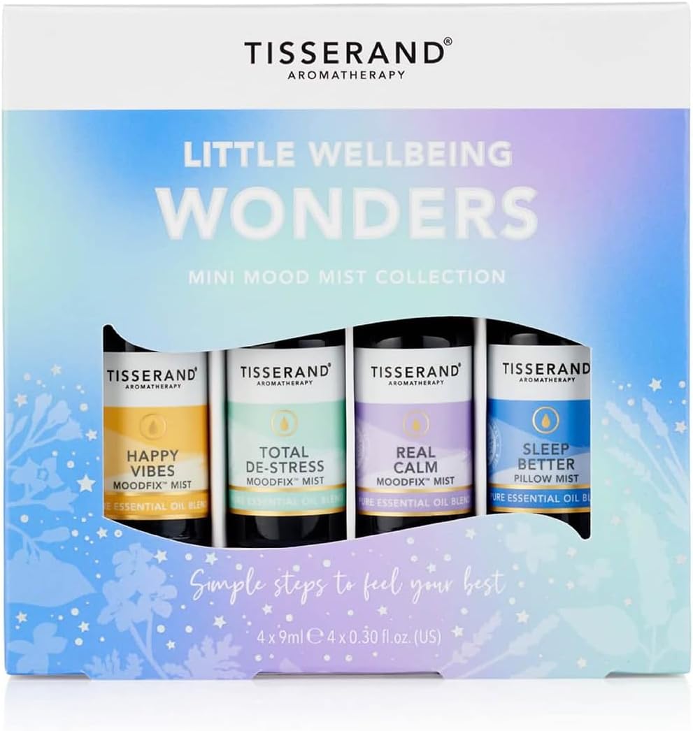 Tisserand Aromatherapy - Wellbeing Roller Ball Collection - Pulse Point Roller Ball - Happy Vibes, Total De-Stress, Sleep Better And Real Calm - 100% Natural Pure Essential Oils - 4X10Ml