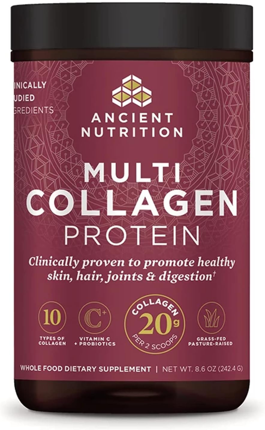 Ancient Nutrition Hydrolyzed Collagen Peptides Powder With Probiotics, Unflavored Multi Collagen Protein For Women And Men With Vitamin C, 24 Servings, Supports Skin And Nails, Gut Health, 8.6Oz