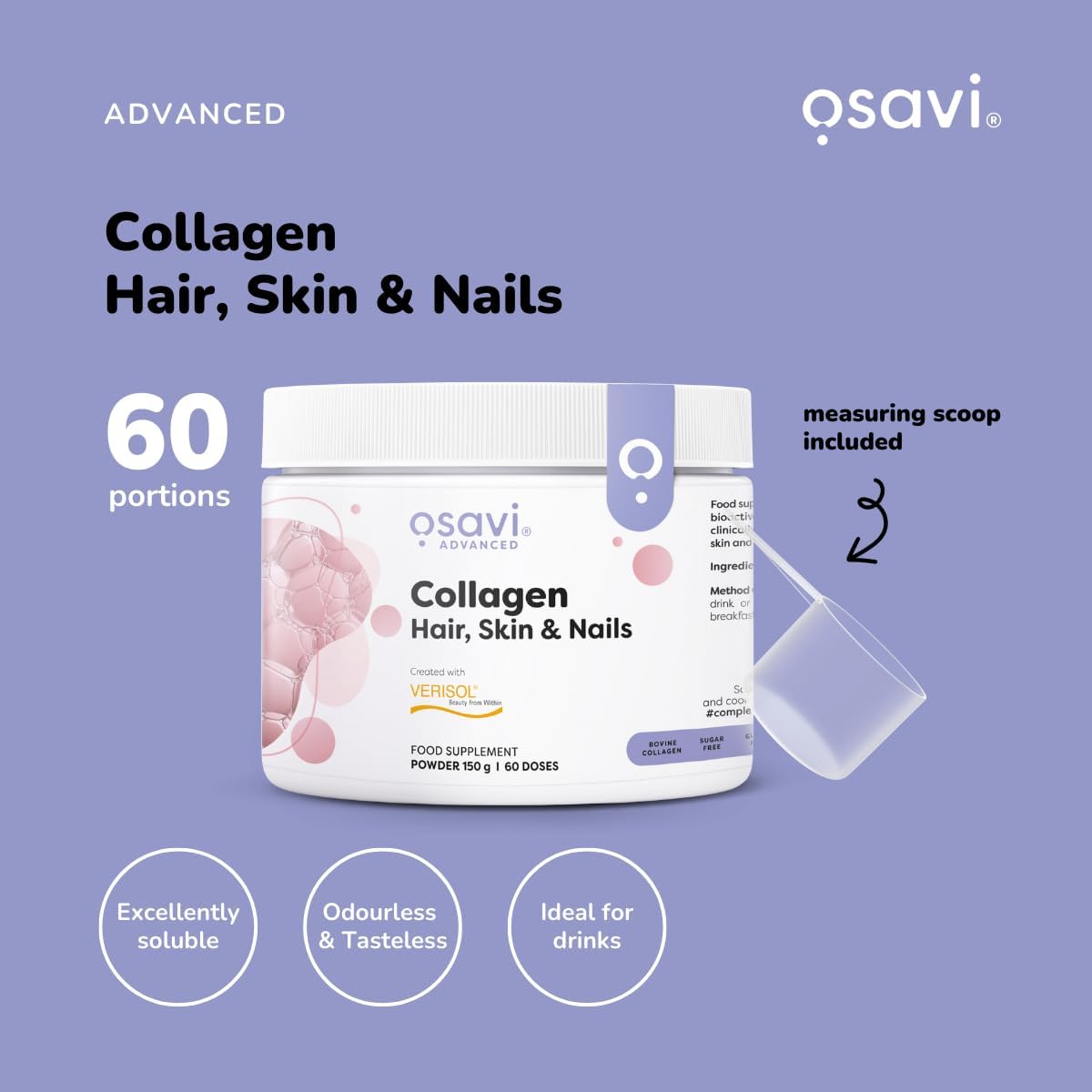 Osavi Collagen Hair, Skin & Nails – 150 g | VERISOL® Bioactive Peptides for Thicker Hair, Improved Skin Elasticity, Reduced Wrinkles, and Stronger Nails | Unflavored and Easily Soluble : Amazon.co.uk: Health & Personal Care