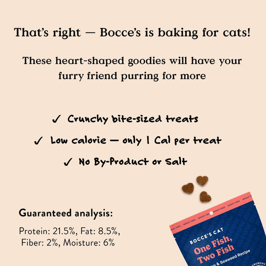 Bocce'S Bakery, One Fish, Two Fish Crunchy Treats For Cats, Wheat-Free Everyday Cat Treats, Made With Limited-Ingredients, Baked In The Usa, All-Natural Crunchy Treats, Salmon & Seaweed Recipe, 2 Oz