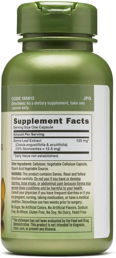 Gnc Herbal Plus Senna Leaf Extract 125Mg, 100 Capsules, A Natural Laxative