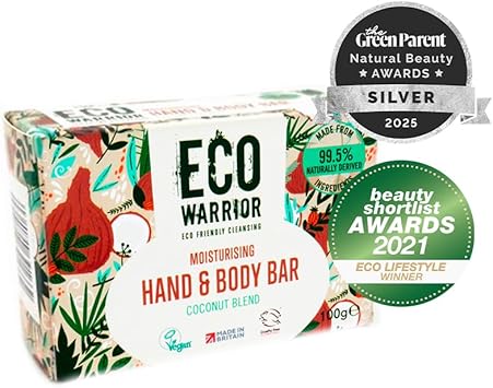 Eco Warrior Moisturising Body & Hand Soap Bar-Vegan, Cruelty Free, No Sls Or Parabens, Richly Nourishing Coconut Blend And Pure Essential Oils Including Vanilla-Natural, Eco Friendly Bar Of Soap, 100G
