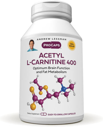 Andrew Lessman Acetyl L-Carnitine 400 Mg - 60 Capsules - Support For Nervous System, Fat And Energy Metabolism, Healthy Brain Function, Healthy Blood Flow To The Brain. Easy-To-Swallow Capsules