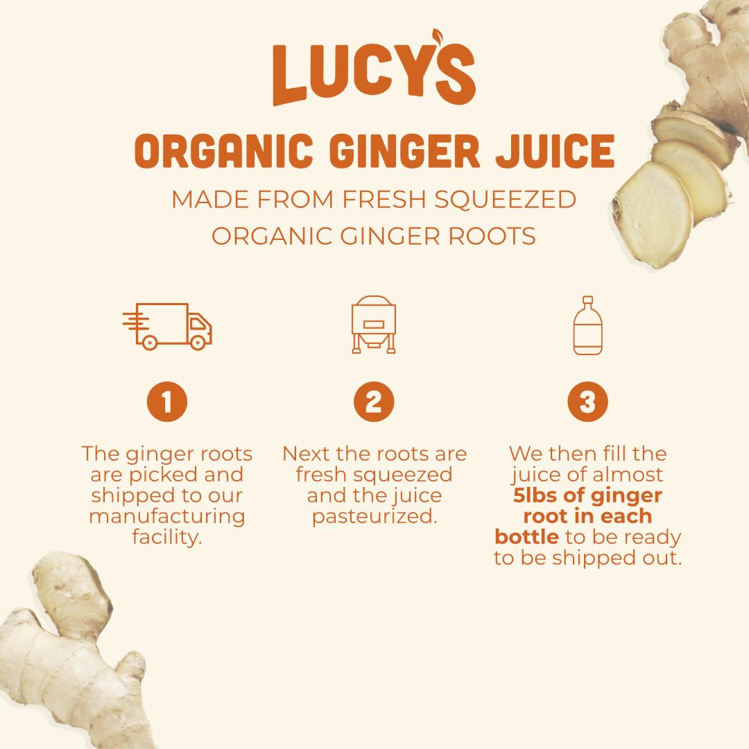 Lucy’S Family Owned - (Made From Fresh Pressed) Peruvian Organic 99% Pure Ginger Juice, 34 Oz. Glass Bottle