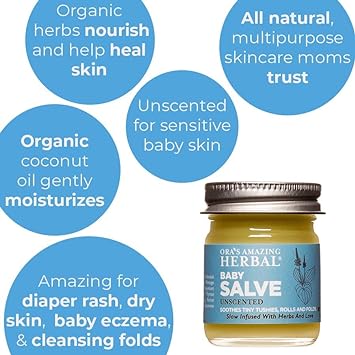 Baby Salve, Diaper Balm, Baby Ointment, Newborn Salve, Natural Baby Cream with Calendula, 1 oz Travel Size, Ora's Amazing Herbal