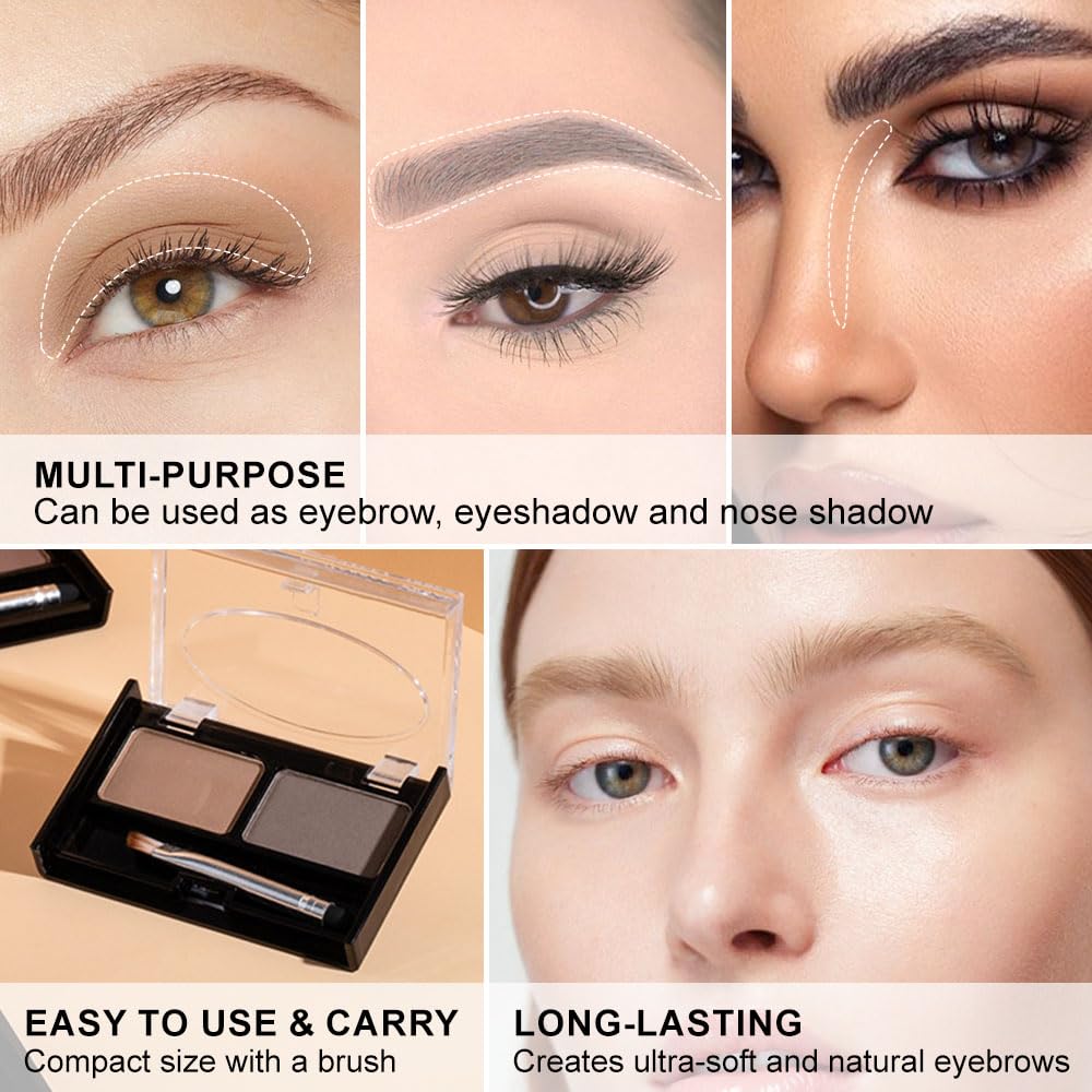Eyebrow Powder Dark Light Brown Kit,Eye Brow Powder For Women With Brow Brush,Long-Lasting Waterproof Three Colors Brow Filler Get Full Defined Natural Brows,Eyebrow Powder Makeup : Beauty & Personal Care