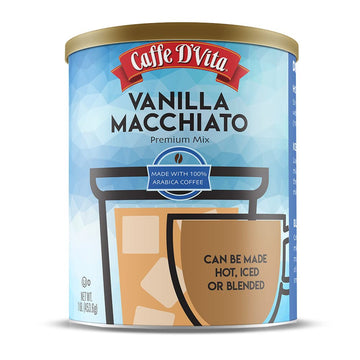 Caffe D’Vita Vanilla Macchiato - 100% Arabica Coffee Latte Mix, Instant Cappuccino Mix, Gluten Free, No Cholesterol, No Hydrogenated Oils, No Trans Fat, Kosher-Dairy, Instant Coffee Drink - 1 Lb Can