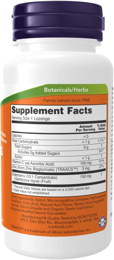 Now Foods Supplements, Sambucus Zinc-C With Elderberry Concentrate And Vitamin C, 60 Lozenges
