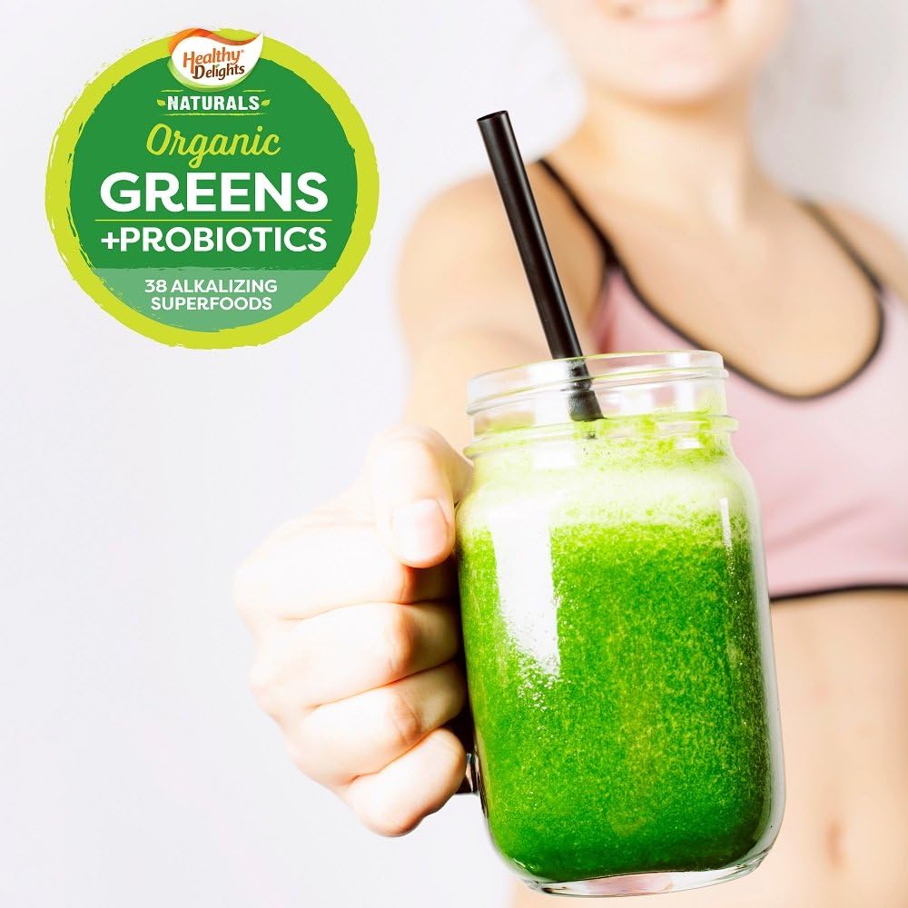 Healthy Delights Naturals - Organic Greens Plus Probiotics Powder - Naturally Boost Energy - USDA Organic - Delicious Berry Flavored - 30 Servings : Health & Household
