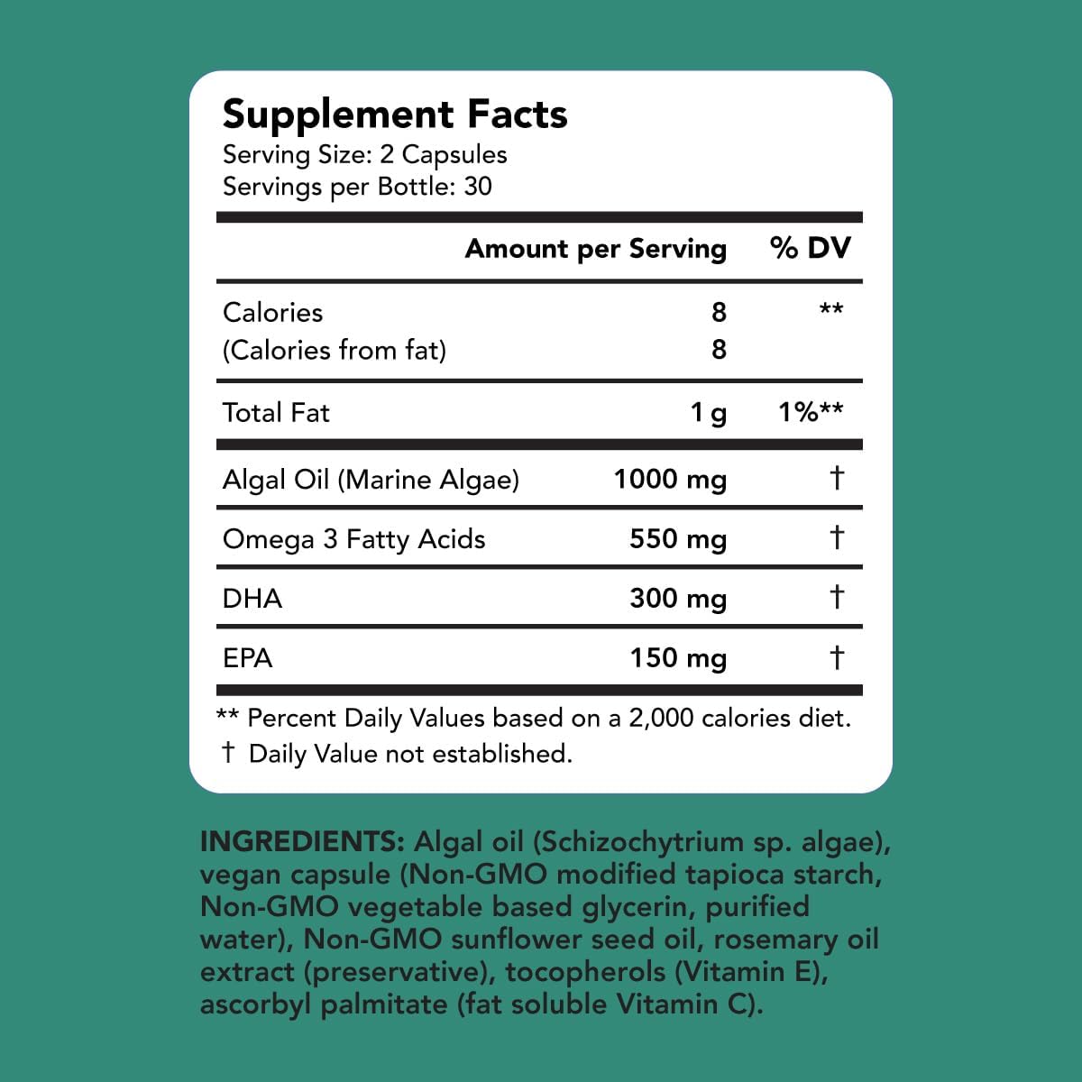 Amandean Vegan Omega 3 Supplement. Premium Fish Oil Alternative. Algae Dha & Epa. Carrageenan Free Softgels. Algal Essential Fatty Acids. Plant Based Heart, Brain, Eye, Skin, Immune Support. (120Ct) : Health & Household