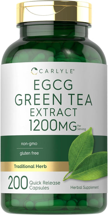 Carlyle Egcg Green Tea Extract Supplement | 1200Mg | 200 Capsules | Non-Gmo And Gluten Free