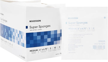 Mckesson Super Sponges, Sterile, 100% Cotton, Fluff Dressing, 6 In X 6 3/4In, 5 Per Pack, 90 Packs, 450 Total