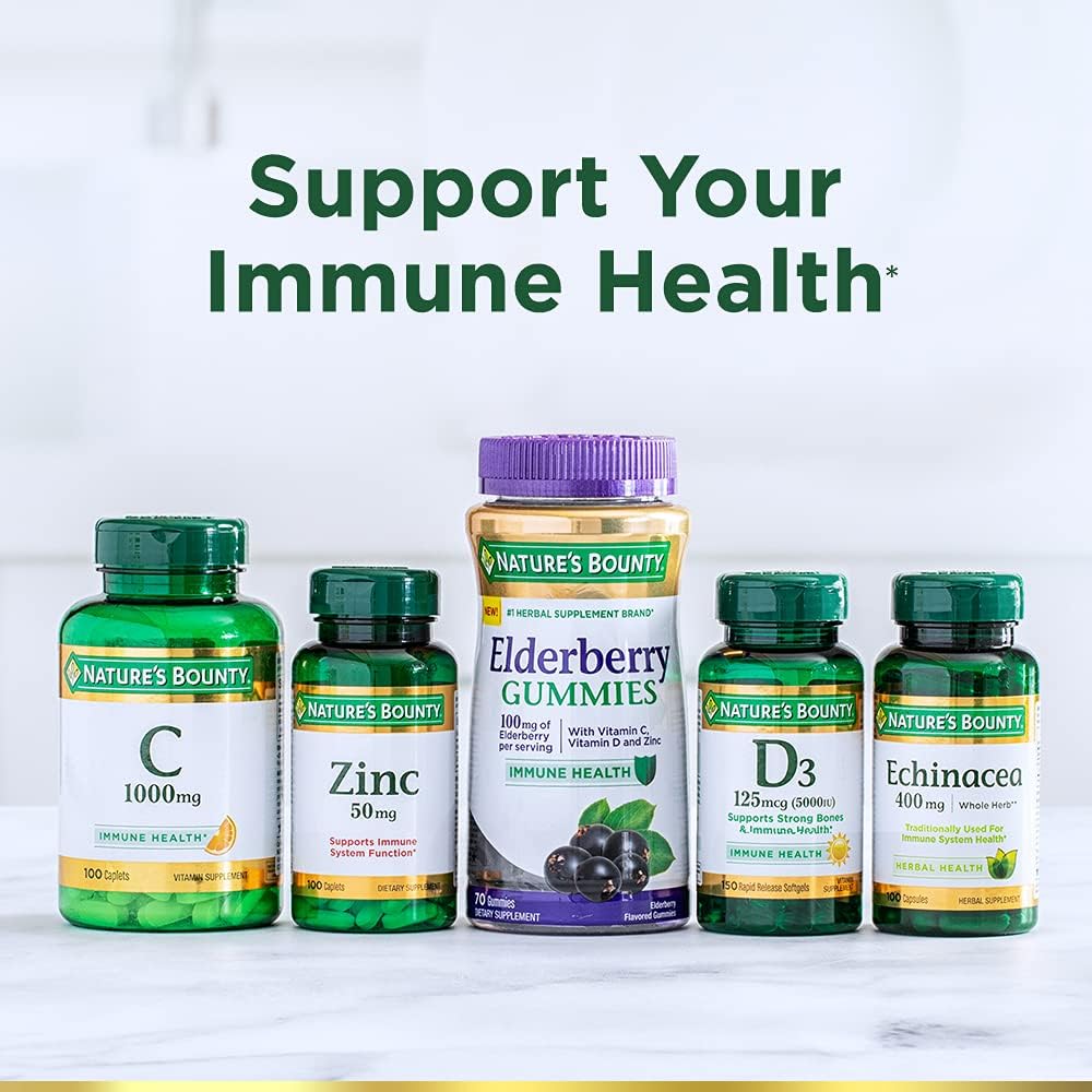 Nature's Bounty Elderberry Gummies, Dietary Supplement, Supports Immune Health, Contains Vitamin A, C, D, E and Zinc, 100 mg, 120 Gummies : Health & Household
