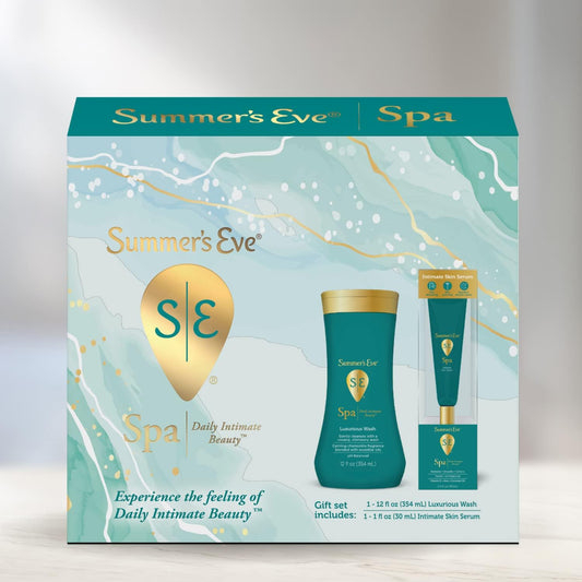 Summer's Eve Spa Set for Women | Gift Box | Women's Post Shave Hydrating Serum, 1oz Tube | Cleansing Feminine Wash, 12oz Bottle, 2 Piece Set