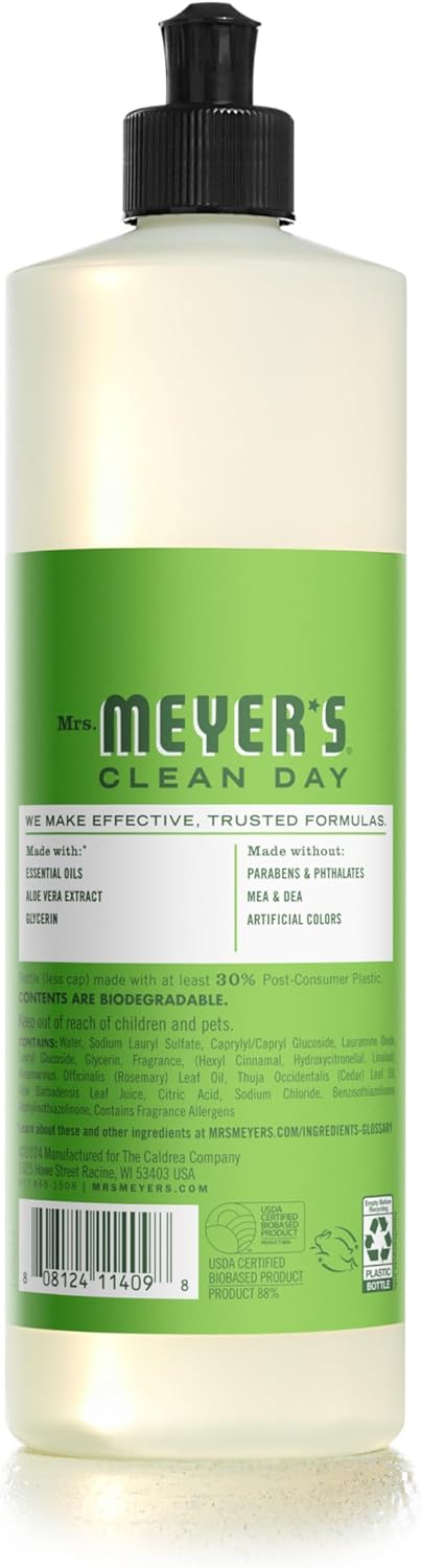 MRS. MEYER'S CLEAN DAY Liquid Dish Soap, Fresh Cut Grass Scent, 16 Ounce Bottle