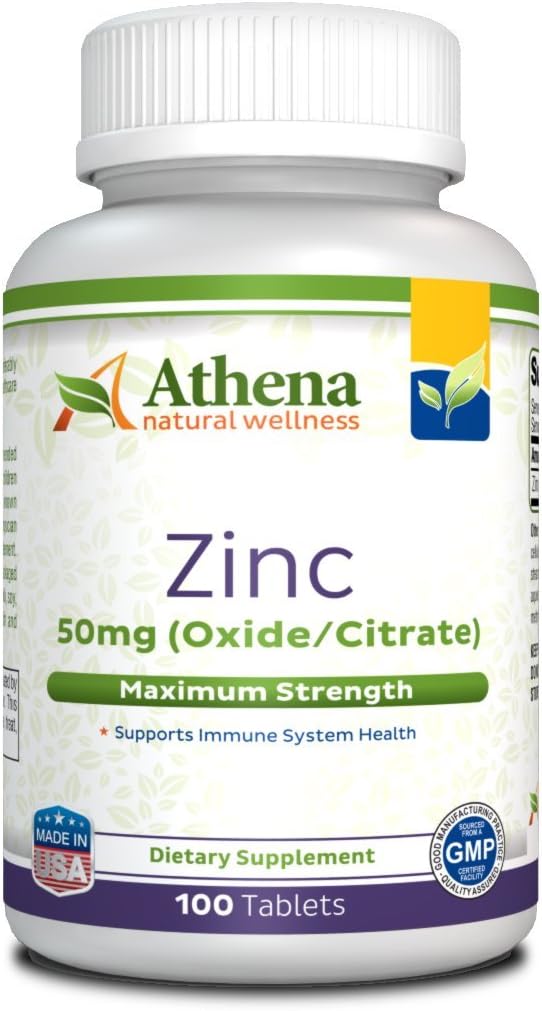 Athena - Zinc Supplement Tablets 50mg - Oxide/Citrate - 100 Coated Tab