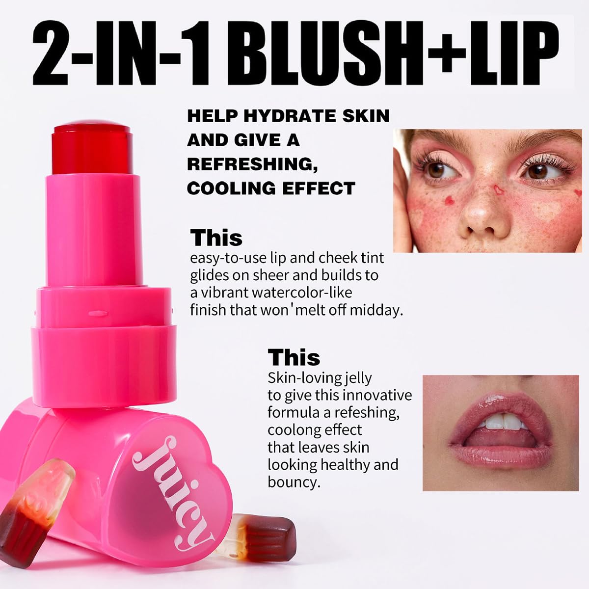 Fyeboo Cooling Water Jelly Tint Blush, Multi-Use Juicy Lip + Cheek Tint, Hydrating & Bouncy Jelly Texture, Long-Lasting Sheer Color, 0.32 Oz (# 05, 0.32 Oz) : Beauty & Personal Care