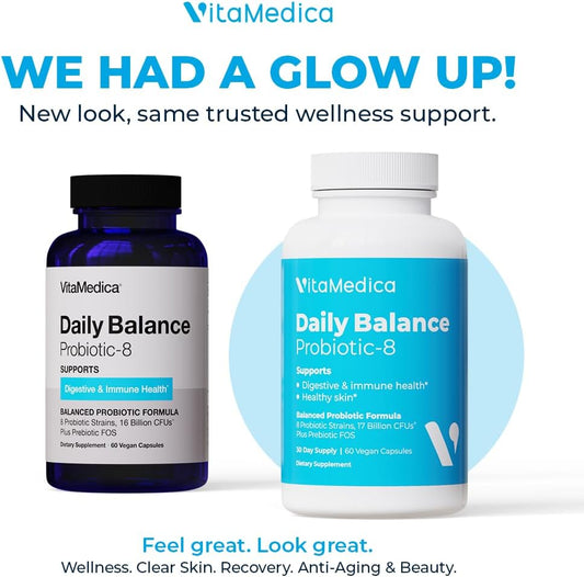 Vitamedica | Daily Balance Probiotic-8 | Probiotic Supplement | 16 Billion Cfus | Gut Health | Digestive, Skin, & Immune Support | Constipation, Diarrhea, Gas & Bloating Relief | Vegan | 60 Count