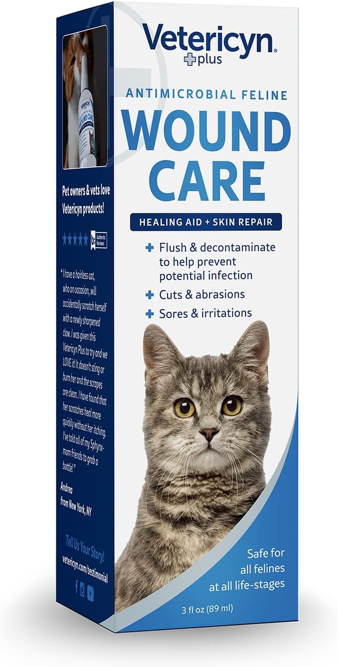 Vetericyn Plus Cat Wound Care Spray | Feline Healing Aid and Skin Repair for Wounds, Sores, and Abrasions, Provides Itch Relief for Cats Irritated Skin. 3 ounces : Pet Supplies