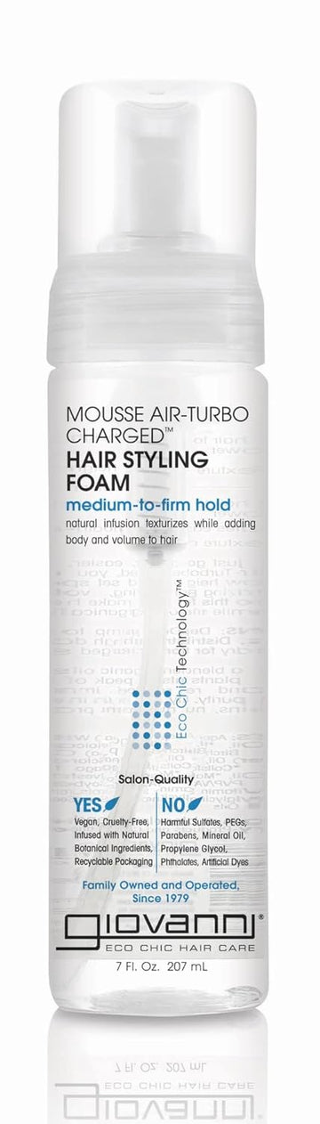 Giovanni Mousse Air-Turbo Charged, Hair Styling Foam - Lightweight For Natural Curls, Medium To Firm Hold, Add Texture & Shine, Curly Hair Products, No Parabens, Color Safe - 7 Oz (Pack Of 3)