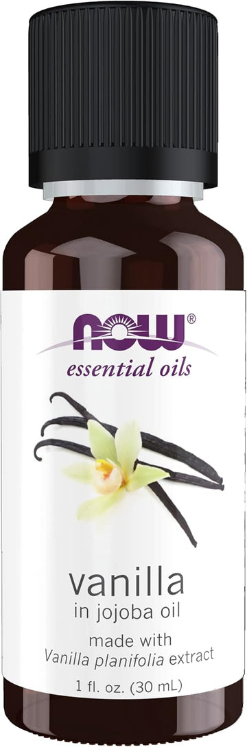 Now Essential Oils, Vanilla Oil, Blend Of Pure Vanilla Bean Extract In Pure Jojoba Oil, Sweet Aromatherapy Scent, Vegan, Child Resistant Cap, 1-