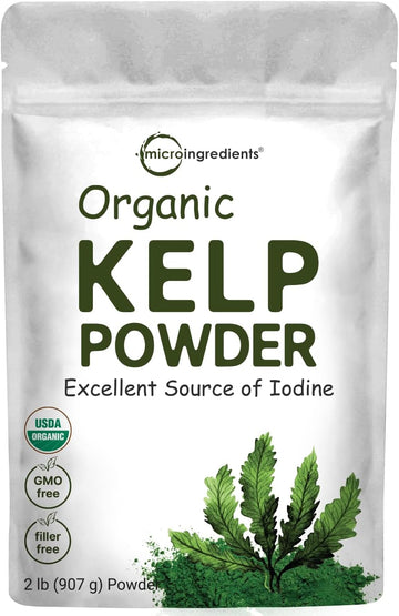 Organic Kelp Powder, 2Lbs | Sustainably Us Grown, Raw Ascophyllum Nodosum Source | Rich In Iodine For Thyroid Support, Body Scrubs, & Skin Care | Sea Vegetable | Non-Gmo, Vegan