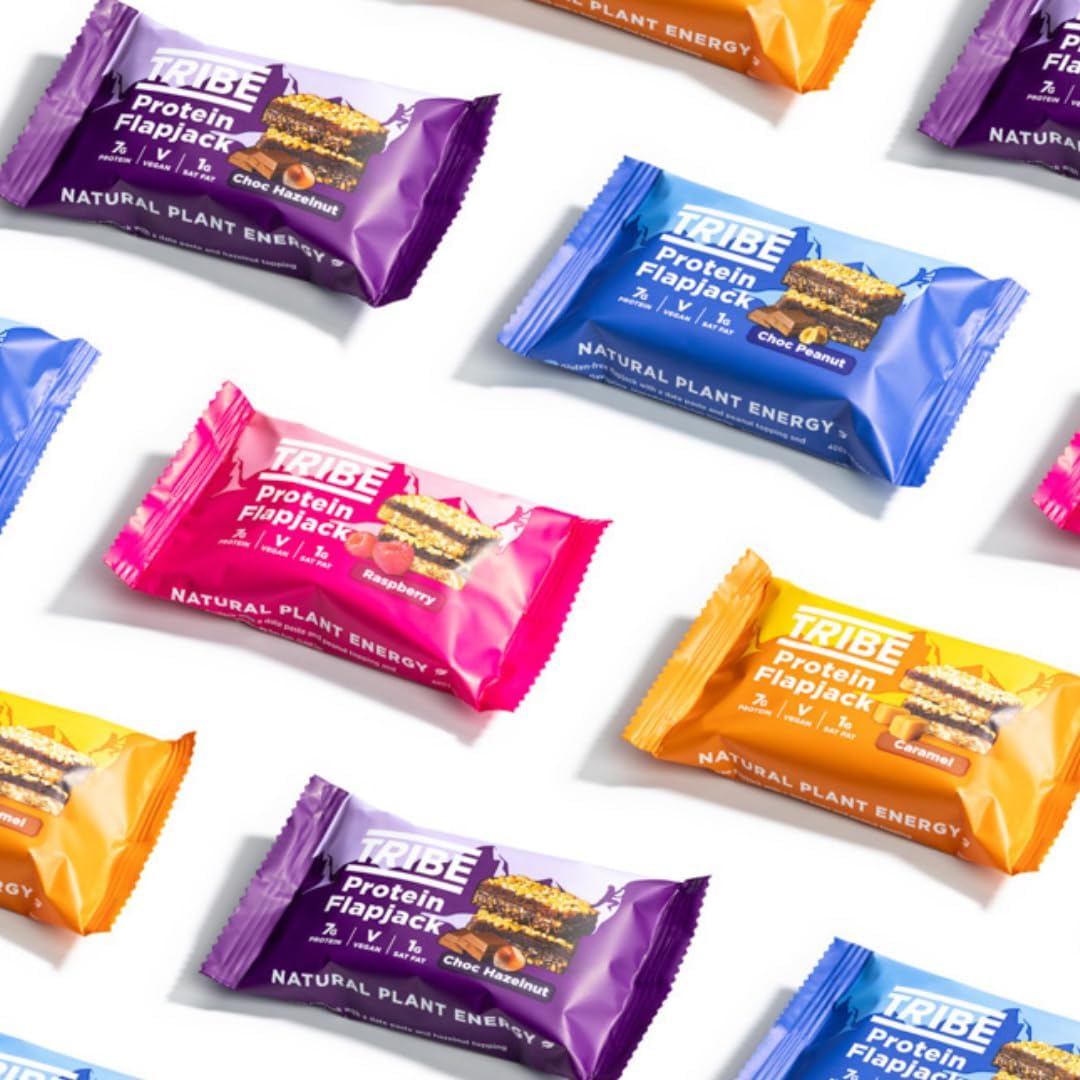 TRIBE 3-Layered Protein Flapjack Raspberry, 50g - Healthy Snack Bars - Vegan, Dairy Free & Gluten Free (Pack of 12 Bars) : Amazon.co.uk: Health & Personal Care