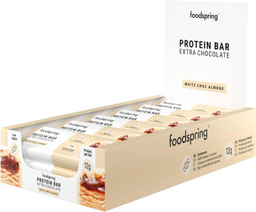 Foodspring New Extra Chocolate Protein Bars - 13G Protein Per Bar, No Added Sugar, Nutritious Post-Workout Or On-The-Go Snack - White Chocolate Almond - 45G, No Of Items: 12