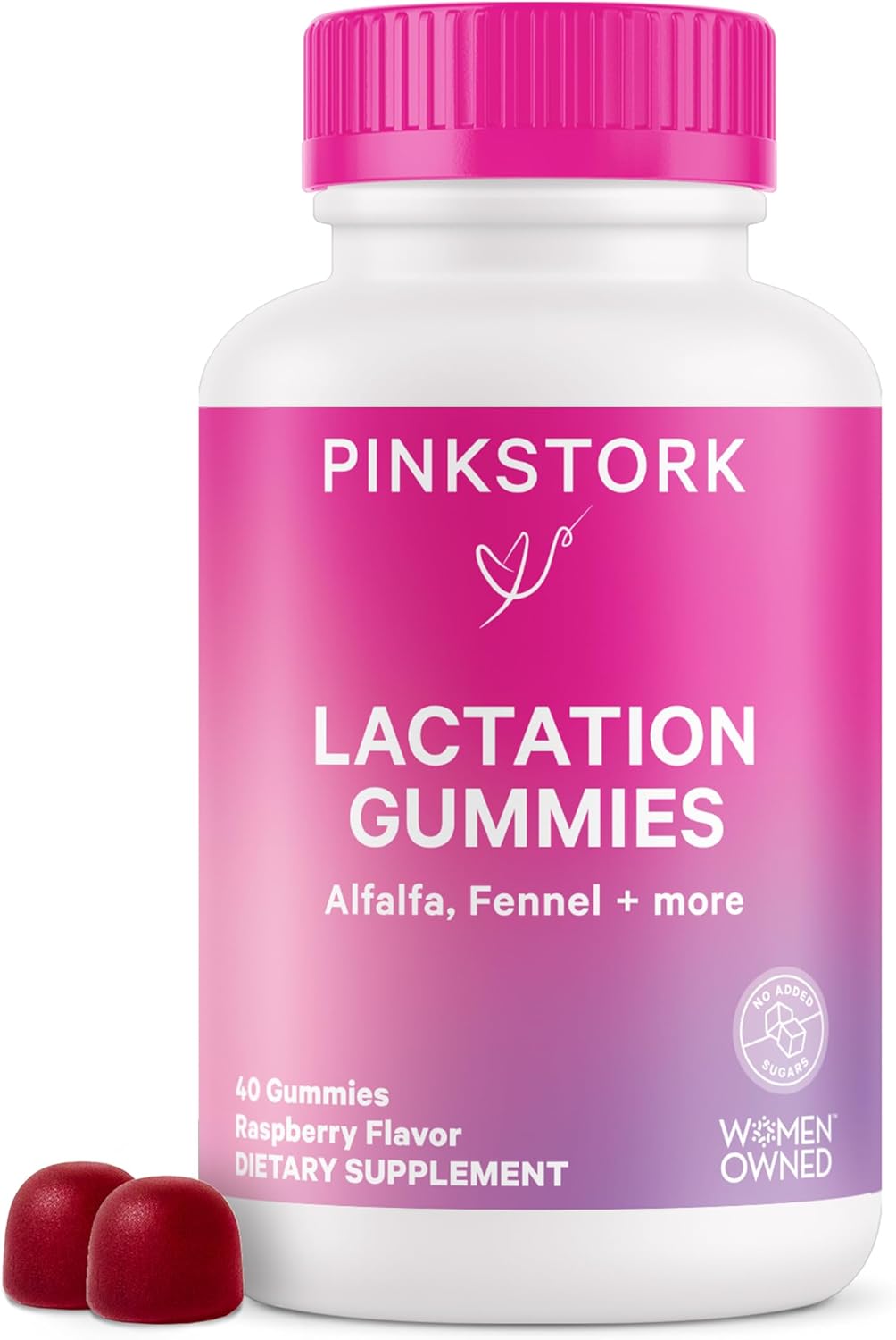 Pink Stork Lactation Supplement Gummies - Support Breast Milk Supply With Milk Thistle, Alfalfa, Vitamin D, And B12, Postpartum Recovery, Breastfeeding Essentials - Raspberry, 40 Count