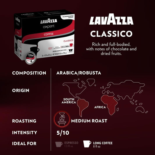 Lavazza Expert Variety Pack, Blended and Roasted in Italy, Light through Dark Roast, Full -Bodied, Sweet, Aromatic, Intense, Peristent blends, (36 Count) - Value Pack