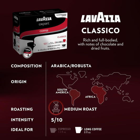 Lavazza Expert Variety Pack, Blended And Roasted In Italy, Light Through Dark Roast, Full -Bodied, Sweet, Aromatic, Intense, Peristent Blends, (36 Count) - Value Pack