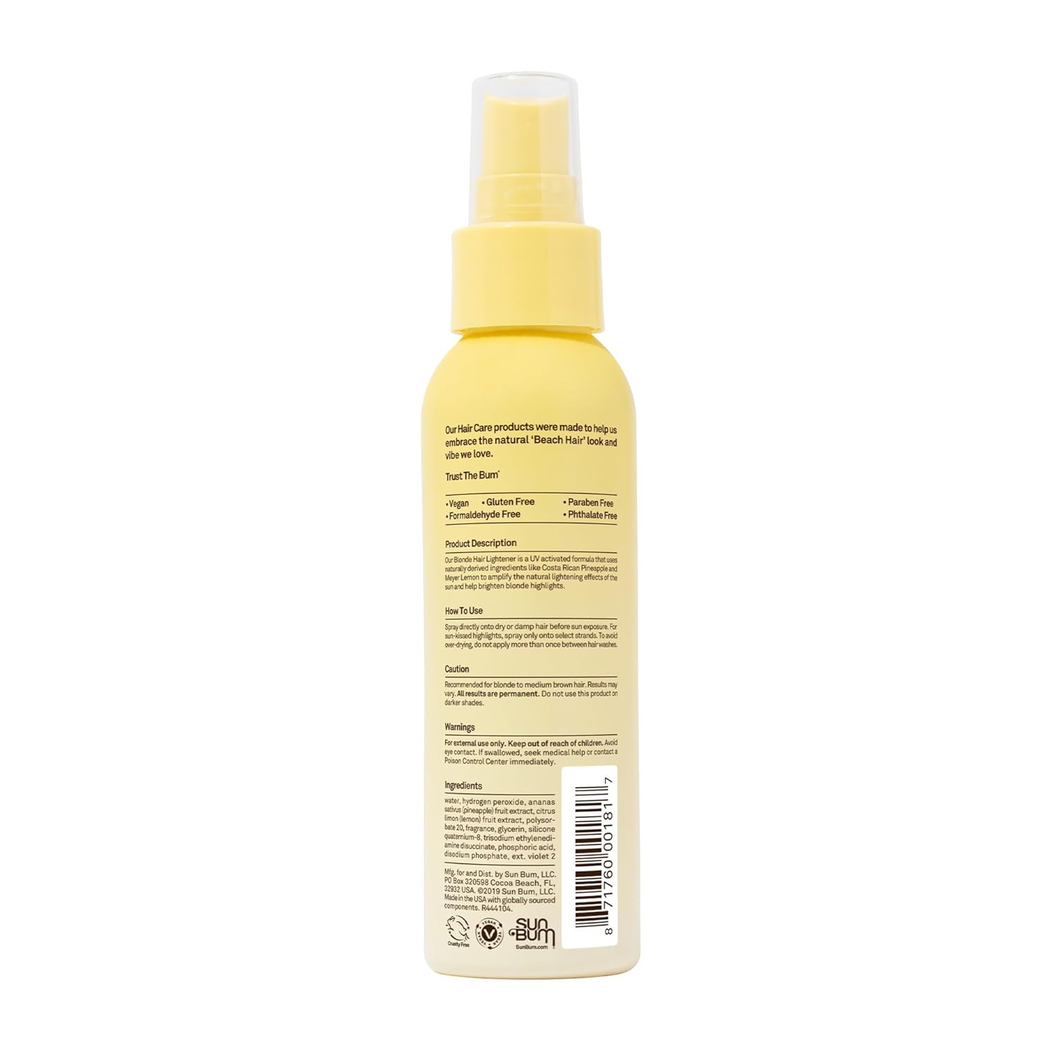 Sun Bum Blonde Formula Hair Lightener, 4 oz Spray Bottle, 1 Count, Blonde. For Blonde to Medium Brown Hair Types : Beauty & Personal Care