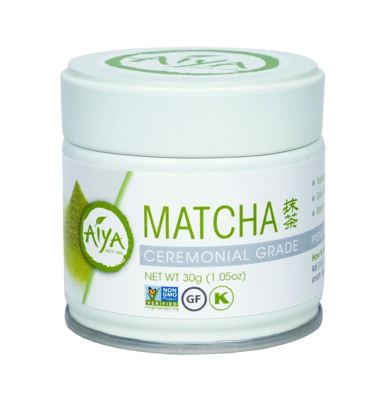 Aiya Authentic Japanese Premium First Harvest Ceremonial Grade Matcha Green Tea Powder - Vegan-Friendly, Zero Sugar, Gluten-Free - 30G Tin
