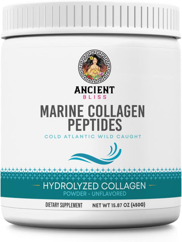 Ancient Bliss Wild-Caught Marine Fish Collagen Peptides Powder, Flavorless Collagen Protein Supplement with Type 1, Non-GMO, Gluten-Free, Amino Acid Supplement for Skin, Hair and Nails, 15.87 Oz