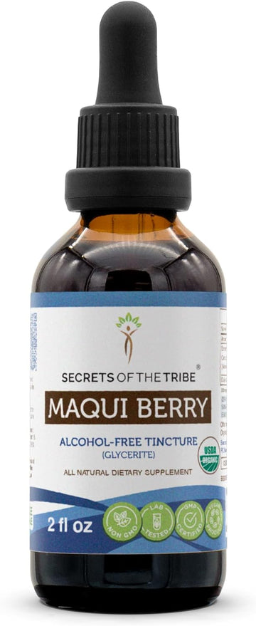 Secrets of the Tribe Maqui Berry USDA Organic | Alcohol-Free Extract, High-Potency Herbal Drops | Made from 100% Certified Organic Maqui Berry (Aristotelia chilensis) Dried Berry (2 fl oz)