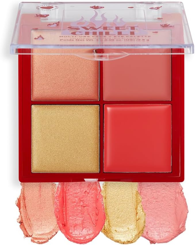 I Heart Revolution, Sweet Chilli Cream Blush & Highlight Quad, Illuminating Face Palette, 4 X 2.8G