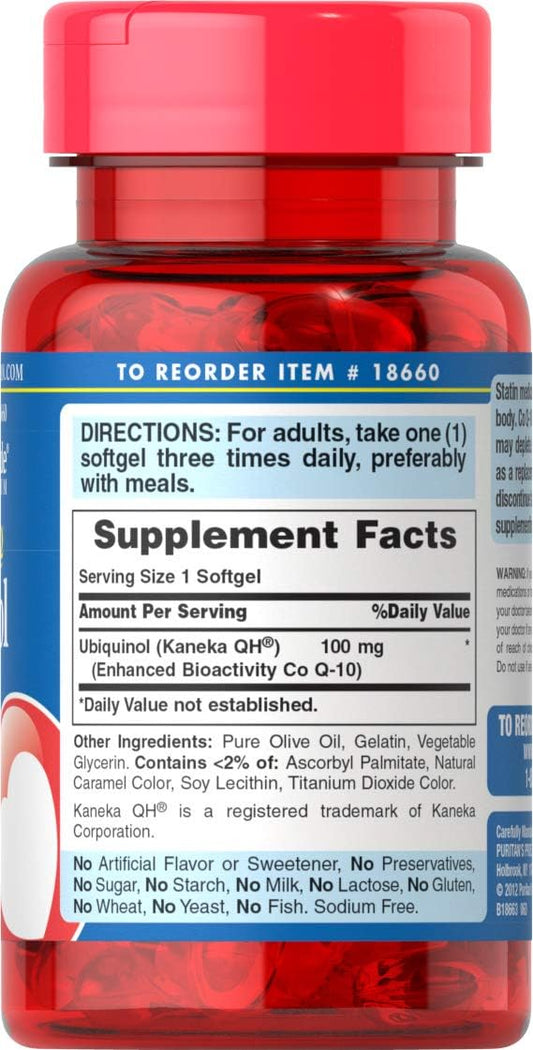 Puritan's Pride Ubiquinol 100 mg, 60 Rapid Release Softgels (18660)
