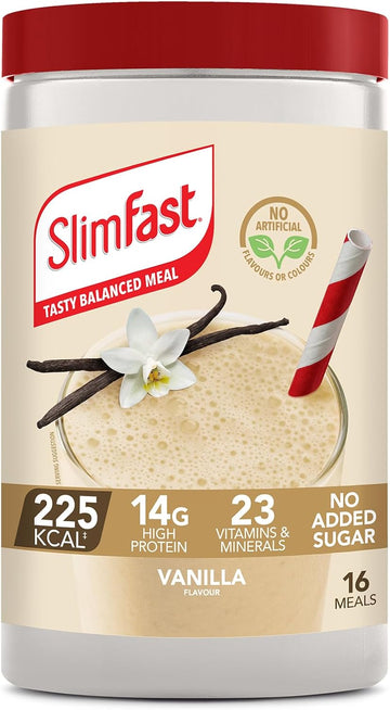 Slimfast Meal Replacement Shake For Weight Loss & Balanced Diet, Vitamins And Minerals, Low Calorie, High Protein, Vanilla Flavour, 16 Servings, 584 G, Packaging May Vary