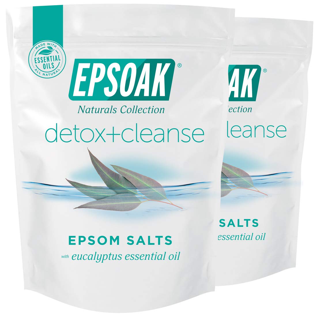 Epsoak Epsom Salt Detox + Cleanse - 4 Lbs. (Qty. 2 X 2 Lb. Bags) Bath Salts With Natural Essential Oils