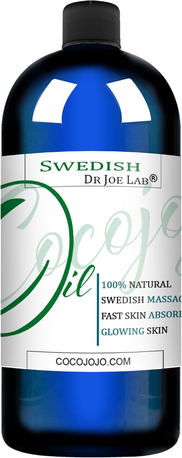 Swedish Jojoba Massage Oil Blend - 100% Natural Carrier Oil Blend of Rich Argan, Hohoba, Emu & Various Herbal Extracts - Ayurverda Deep Tissue Rub Muscle Relaxation Mixture - 32 oz