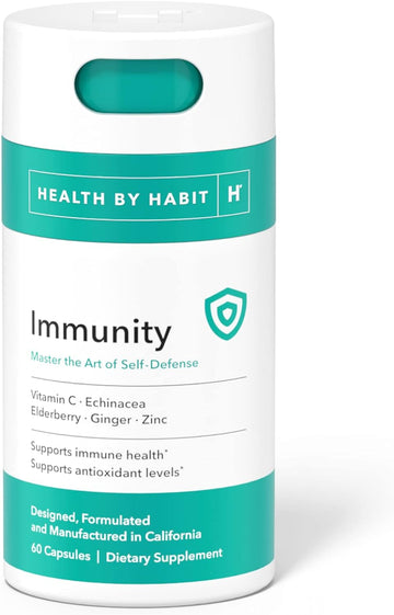 Health By Habit Immunity Supplement (60 Capsules) - Echinacea, Elderberry, Zinc Blend to Support Immune Health and antioxidant Levels, Boost Immunity, Vegan, Non-GMO, Sugar Free (1 Pack)