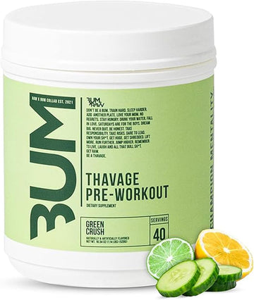 Raw Preworkout Powder, Thavage (Green Crush) - Chris Bumstead Sports Nutrition Supplement For Men & Women - Cbum Pre Workout For Working Out, Hydration, Mental Focus & Energy - 40 Servings