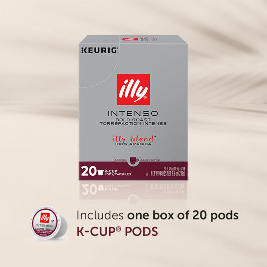 Illy Coffee K Cups - Coffee Pods For Keurig Coffee Maker – Intenso Dark Roast – Notes of Cocoa & Dried Fruit - Bold, Flavorful & Full-Bodied Flavor of Pods Coffee - No Preservatives – 20 Count