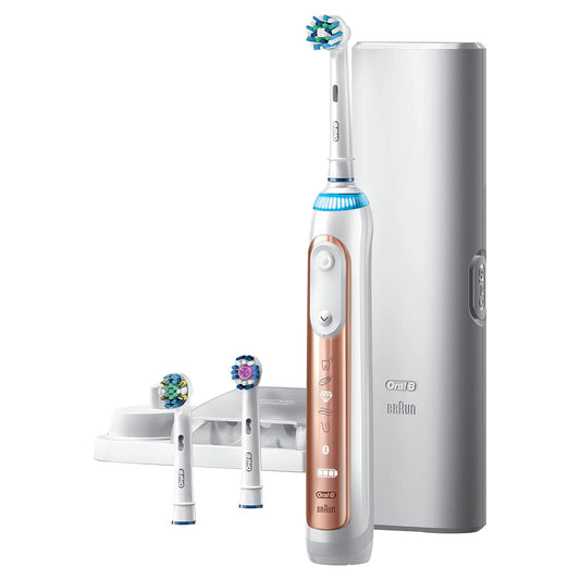 Oral-B 7500 Electric Toothbrush, Rose Gold With 4 Brush Heads And Travel Case - Visible Pressure Sensor To Protect Gums - 5 Cleaning Modes - 2 Minute Timer