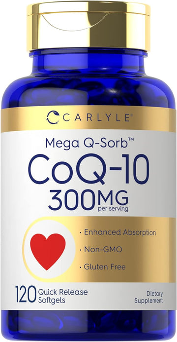 Carlyle Coq10 300Mg | 120 Softgels | Mega Q-Sorb Coenzyme Q-10 | With Black Pepper Extract | Non-Gmo, Gluten Free