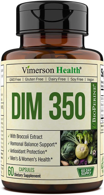 Dim Supplement Women & Men. Promotes Healthy Testosterone & Estrogen Balance - Hormone Balance For Women & Men - Potent 350Mg Diindolylmethane (Dim) Plus Bioperine For Healthy Skin & Mood. 60 Capsules