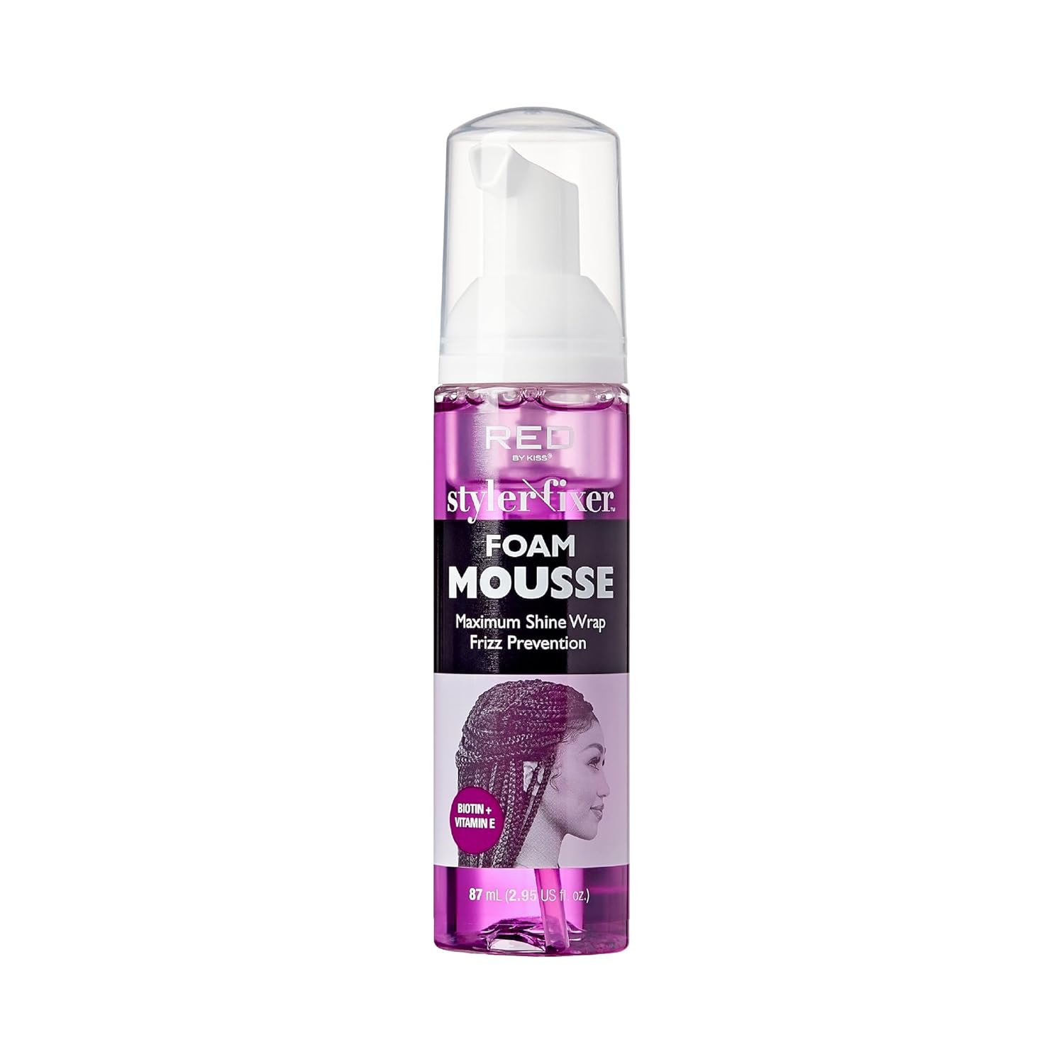 Red By Kiss Foaming Mini Travel Size Mousse, Maximum Shine Wrap Mousse, Reduce & Prevent Frizz, Define Curls, Hold Styles, Nourishes Dry & Crips Hair (Biotin + Vitamin E)