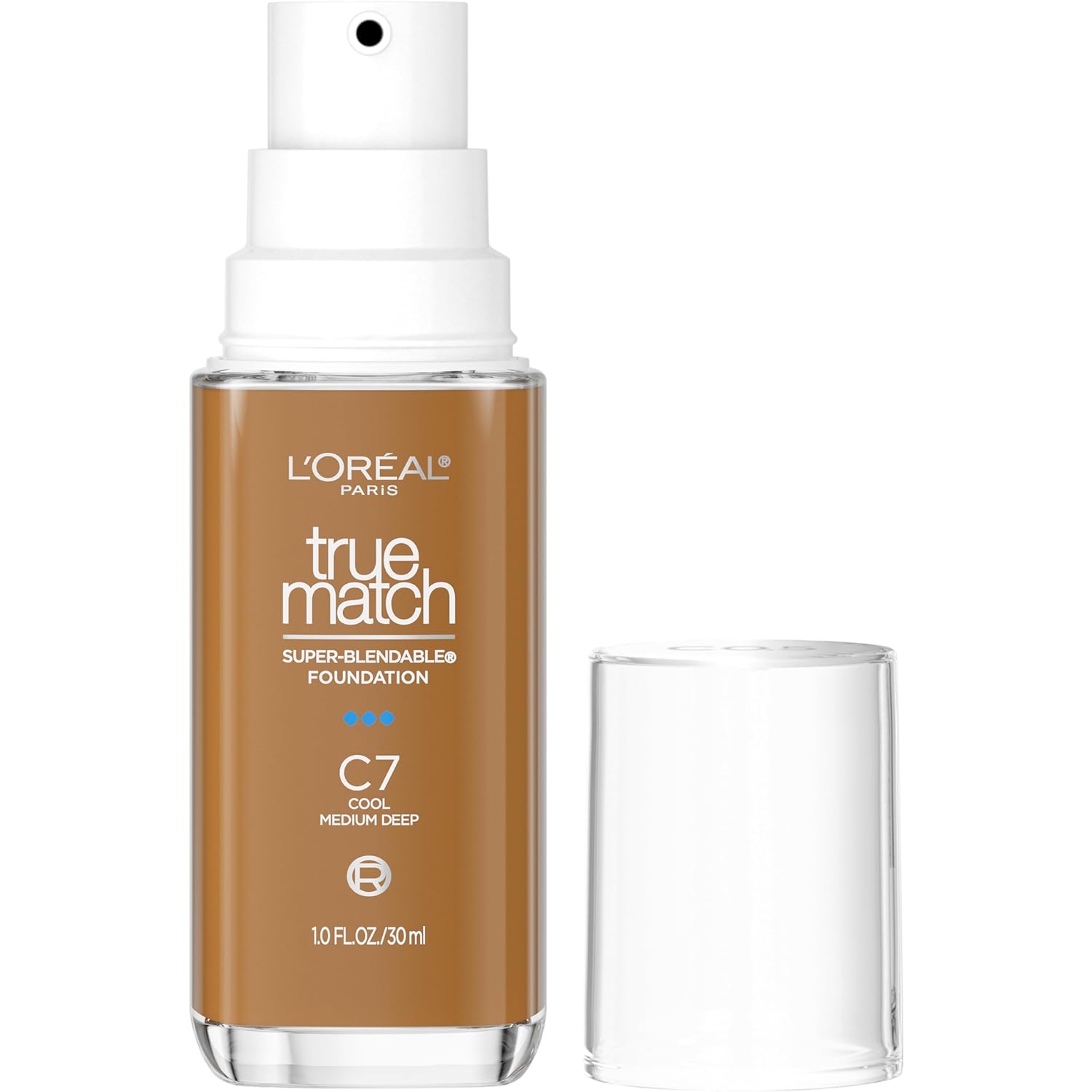 L'Oreal Paris True Match Super-Blendable Foundation, Medium Coverage Liquid Foundation Makeup, C7, Medium Deep, 1 Fl Oz