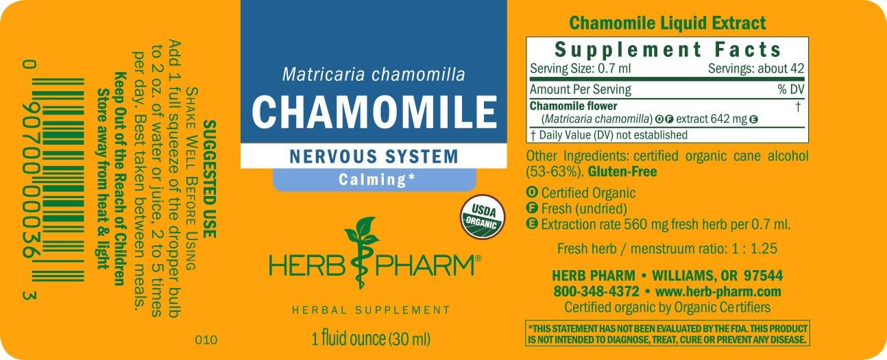 Herb Pharm Certified Organic Chamomile Liquid Extract for Calming Nervous System Support - 1 Ounce (DCHAM01) : Health & Household